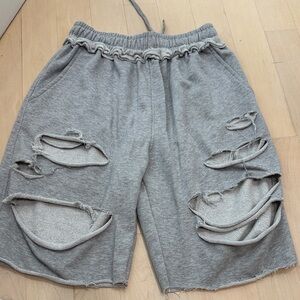 Distressed Grey Drawstring Sweat Shorts